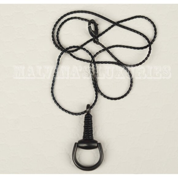 GUCCI NECKLACE HORSEBIT PENDANT .925 STERLING SILVER LEATHER WRAP - Picture 4 of 7